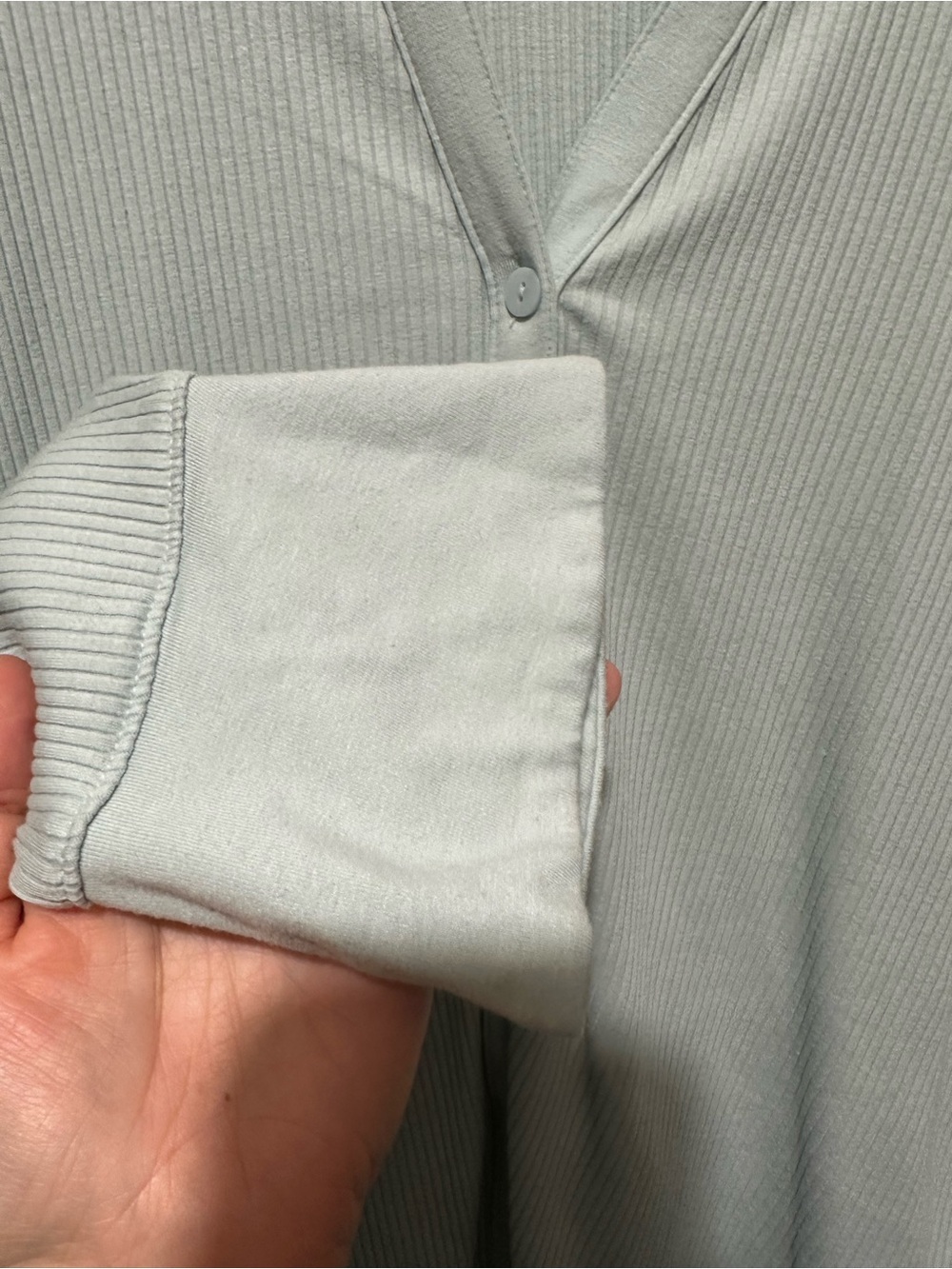 Light Blue Ribbed Button-Front Collared Top - Picture 3 of 5